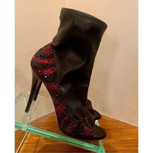 Giuseppe Zanotti Womens Black Red Jewel Encrusted Peep Toe Ankle Bootie Size 39 - Picture 2 of 12